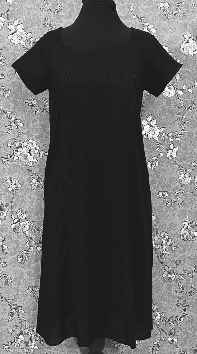 SoieRose SR1181 Black Cotton Victorian Nightgown – Short Sleeve