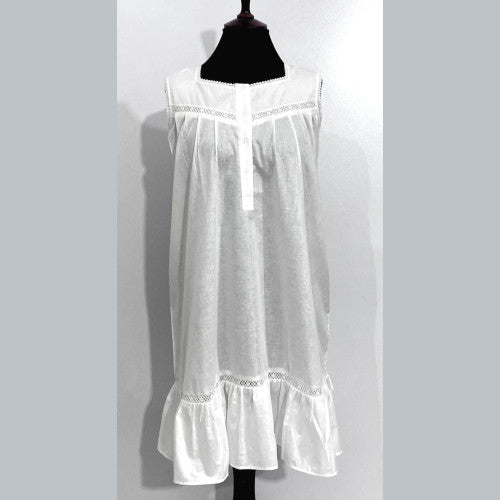 SoieRose Sleeveless 100% Cotton Short Victorian Nightgown with Lace Trims - White SR-1071