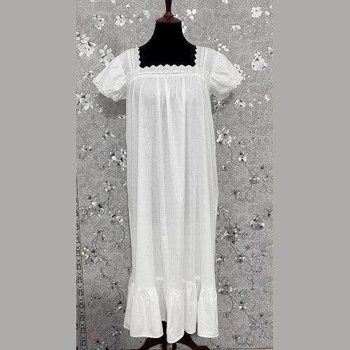 SoieRose Two-Tone 100% Cotton White Victorian Nightgown with Intricate Lace - SR1036