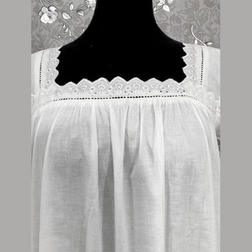 SoieRose Two-Tone 100% Cotton White Victorian Nightgown with Intricate Lace - SR1036