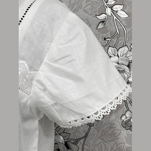 SoieRose Two-Tone 100% Cotton White Victorian Nightgown with Intricate Lace - SR1036