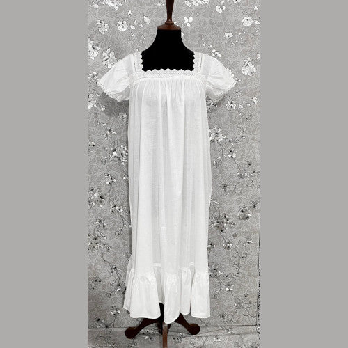 SoieRose Two-Tone 100% Cotton White Victorian Nightgown with Intricate Lace - SR1036