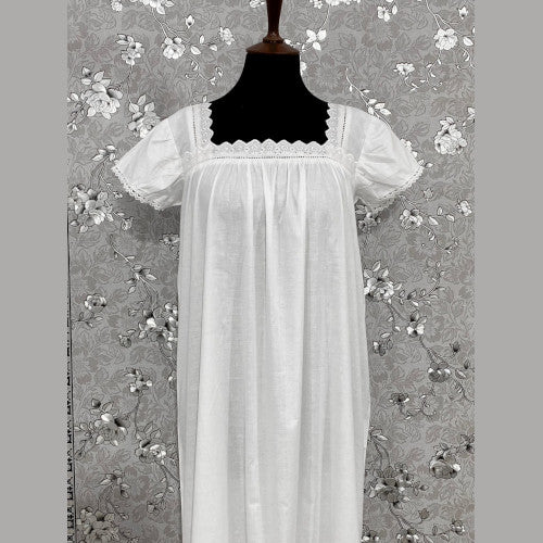 SoieRose Two-Tone 100% Cotton White Victorian Nightgown with Intricate Lace - SR1036