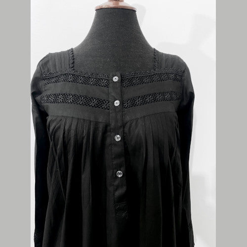 SoieRose Victorian-Style Black 100% Cotton Nightgown with Long Sleeves-SR 1048