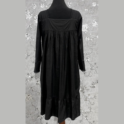 SoieRose Victorian-Style Black 100% Cotton Nightgown with Long Sleeves-SR 1048