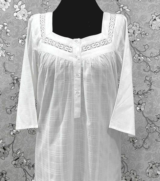 SoieRose Victorian 100% Cotton Nightgown with Square Neck & Lace Inset – SR-1231