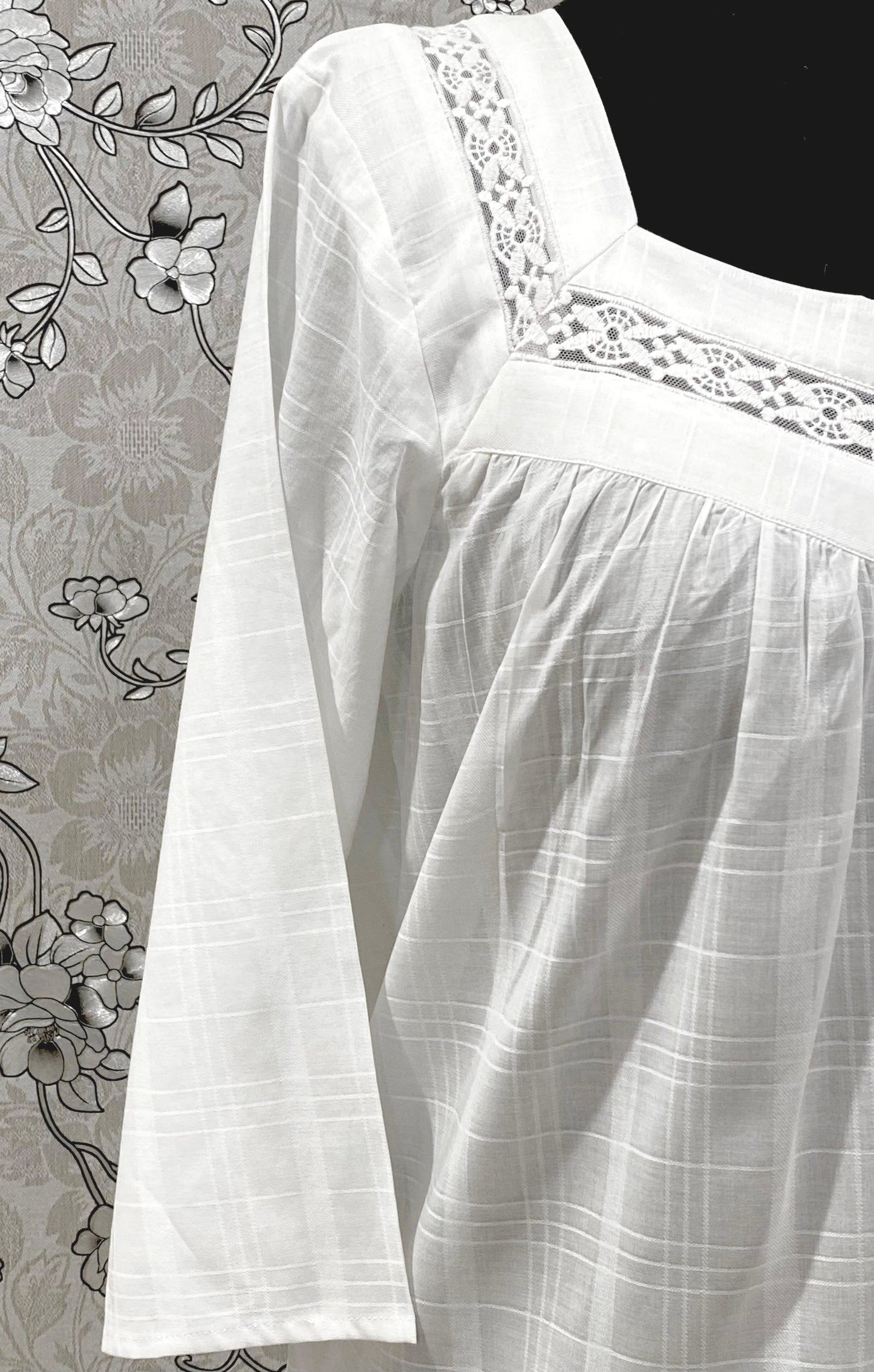 SoieRose Victorian 100% Cotton Nightgown with Square Neck & Lace Inset – SR-1231