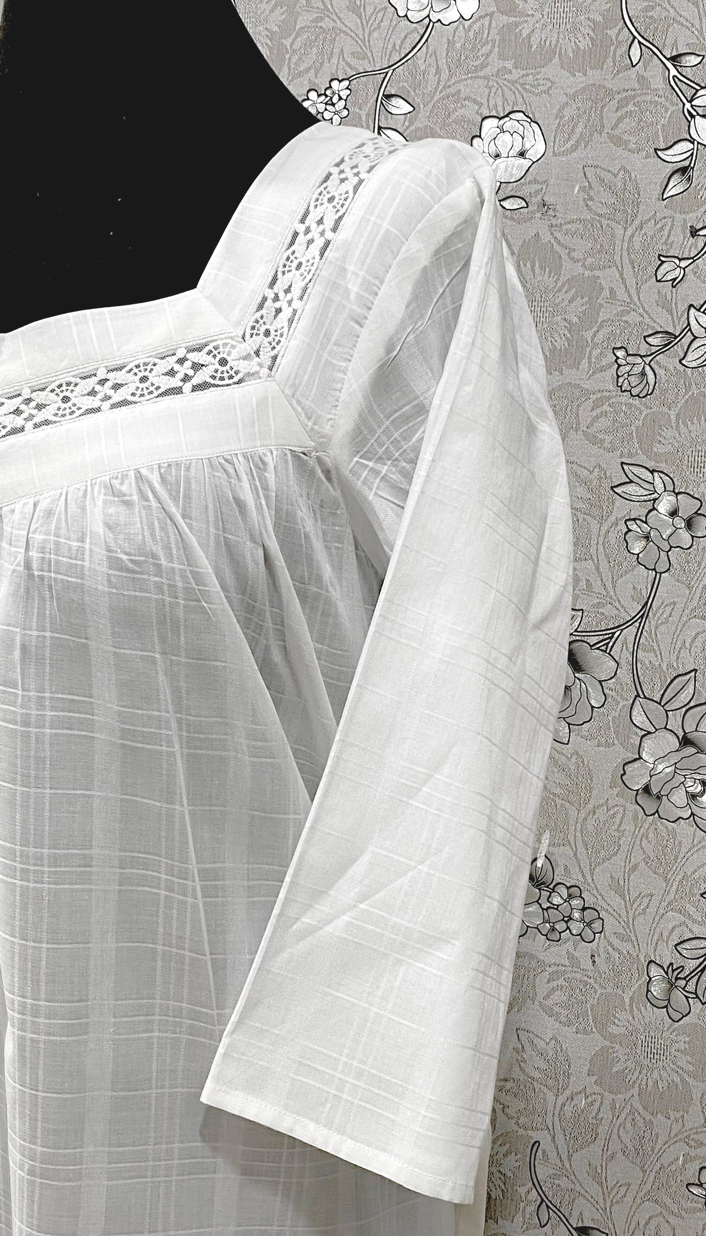 SoieRose Victorian 100% Cotton Nightgown with Square Neck & Lace Inset – SR-1231