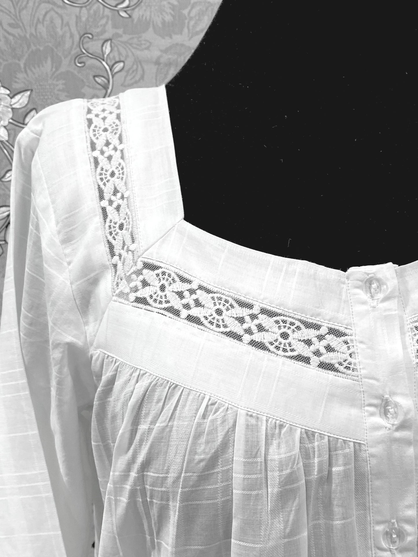 SoieRose Victorian 100% Cotton Nightgown with Square Neck & Lace Inset – SR-1231