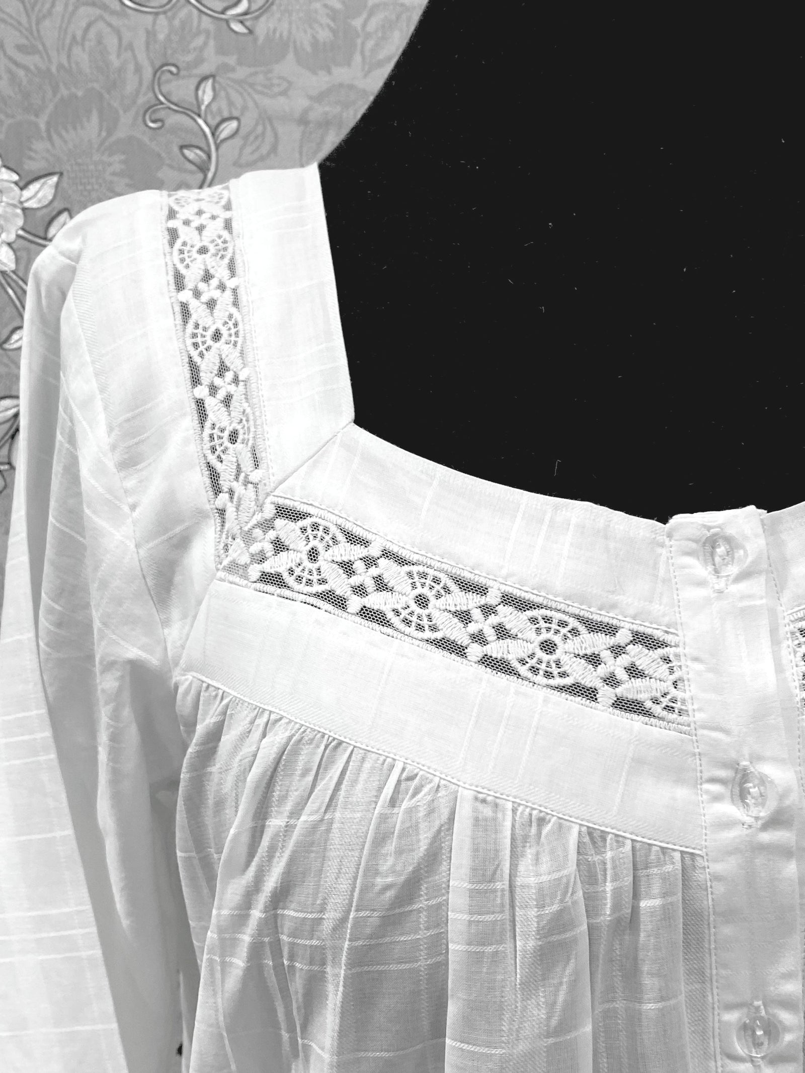 SoieRose Victorian 100% Cotton Nightgown with Square Neck & Lace Inset – SR-1231