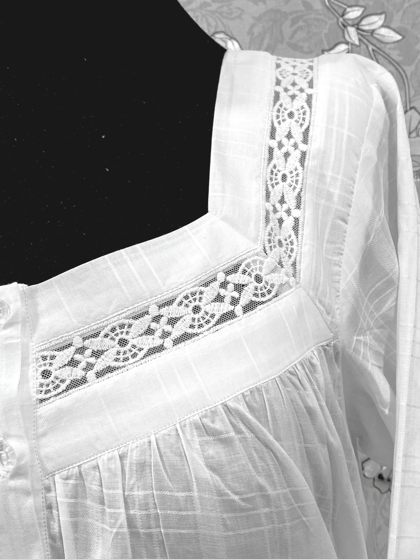 SoieRose Victorian 100% Cotton Nightgown with Square Neck & Lace Inset – SR-1231