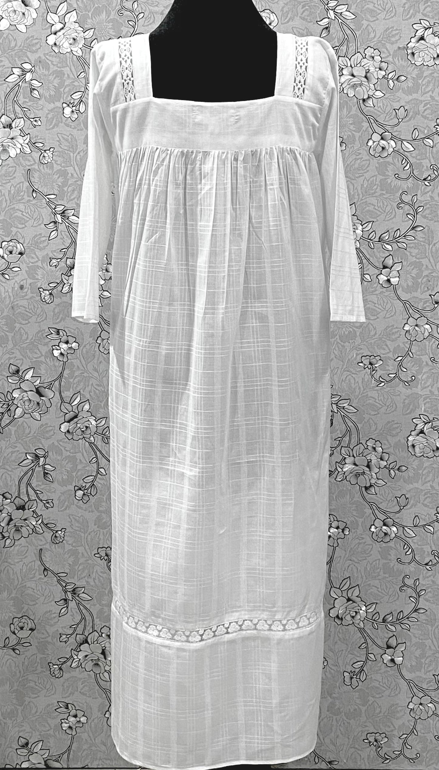 SoieRose Victorian 100% Cotton Nightgown with Square Neck & Lace Inset – SR-1231