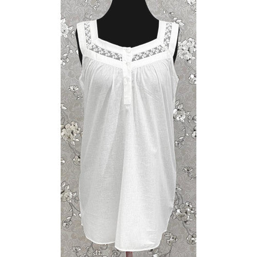 SoieRose Victorian 100% Cotton Sleeveless Nightgown with Sheer Lace Yoke - SR1156