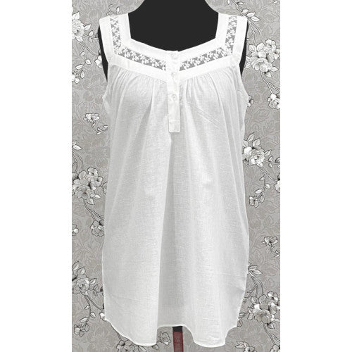 SoieRose Victorian 100% Cotton Sleeveless Nightgown with Sheer Lace Yoke - SR1156