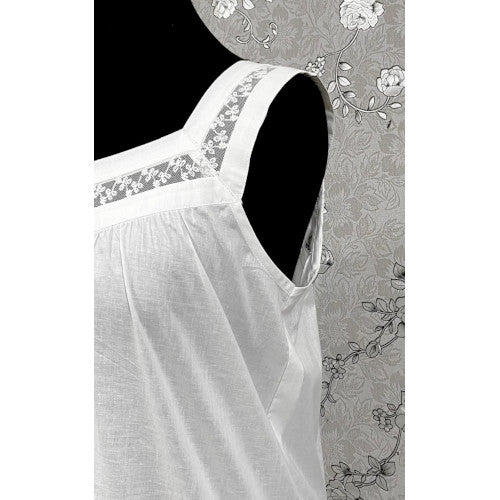 SoieRose Victorian 100% Cotton Sleeveless Nightgown with Sheer Lace Yoke - SR1156