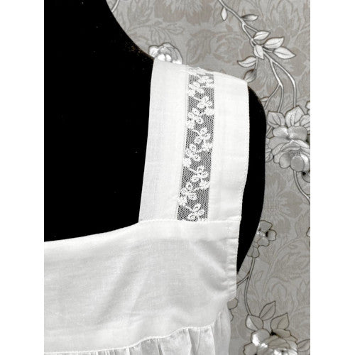 SoieRose Victorian 100% Cotton Sleeveless Nightgown with Sheer Lace Yoke - SR1156