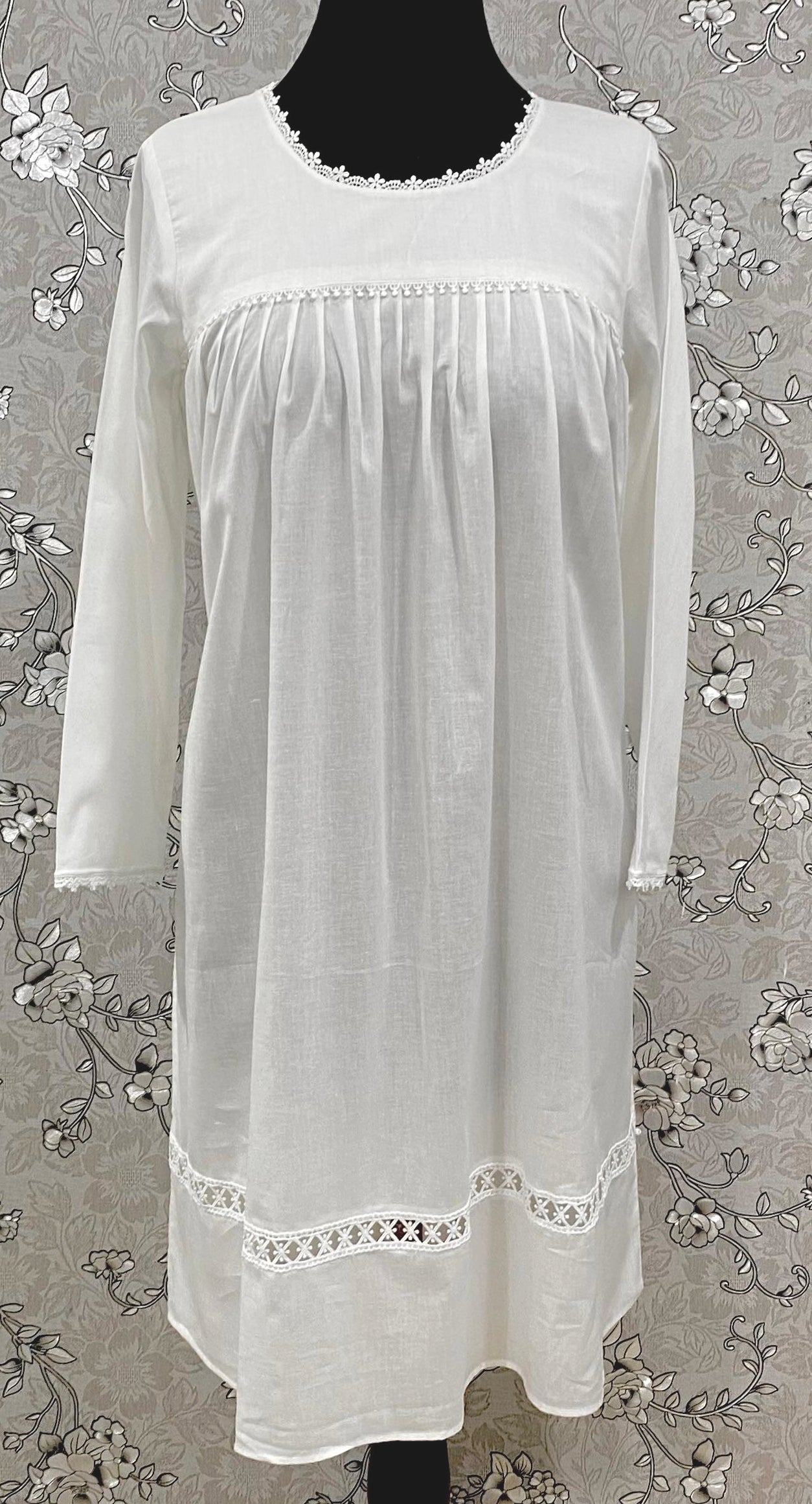 SoieRose Victorian Cotton Nightgown – SR-1189 – Long Sleeve Vintage Sleepwear with Lace Trim