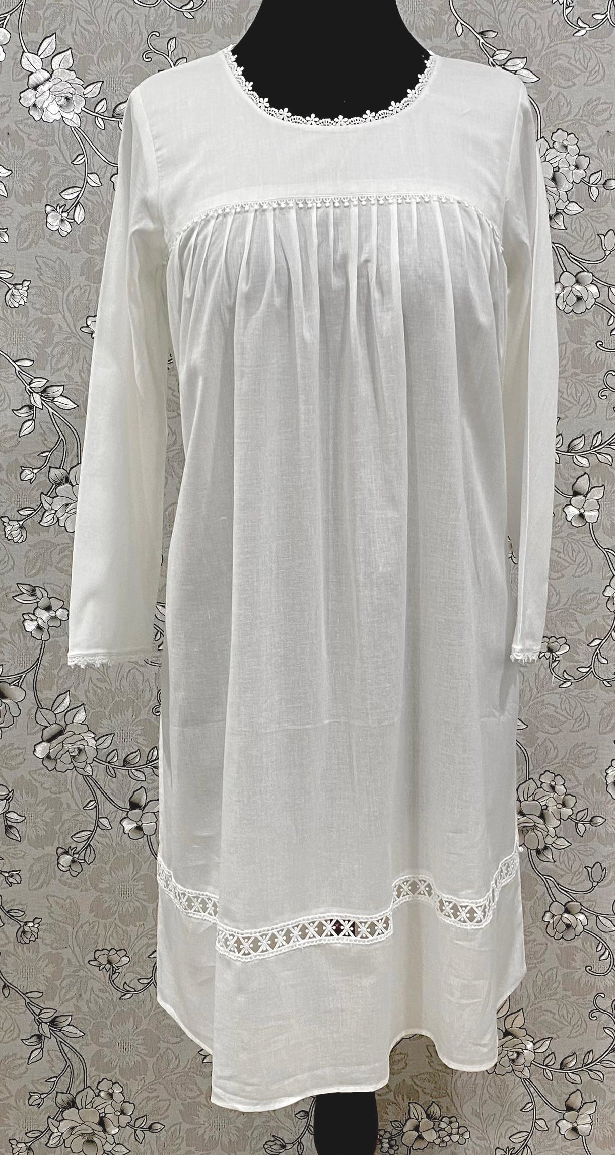 SoieRose Victorian Cotton Nightgown – SR-1189 – Long Sleeve Vintage Sleepwear with Lace Trim