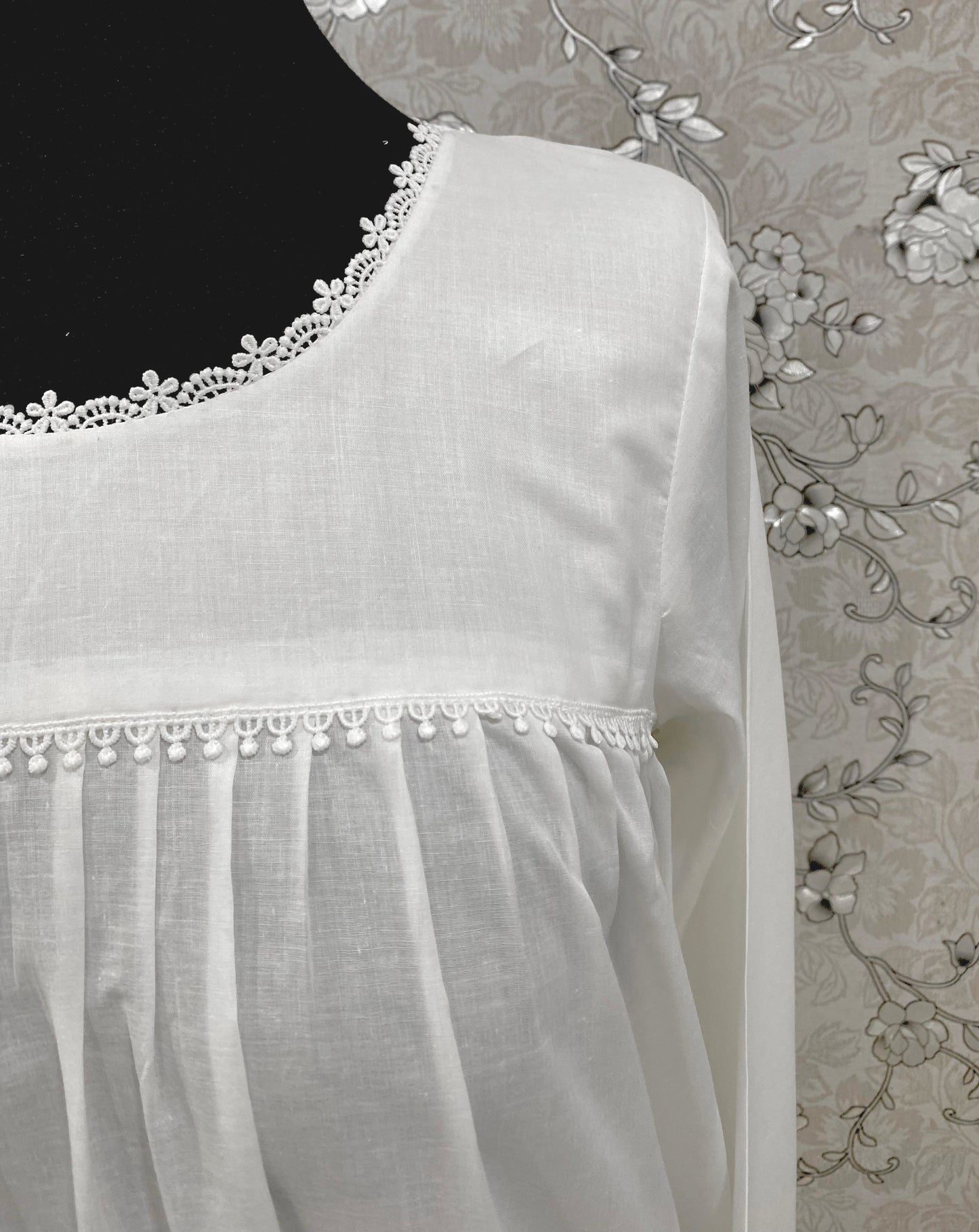 SoieRose Victorian Cotton Nightgown – SR-1189 – Long Sleeve Vintage Sleepwear with Lace Trim