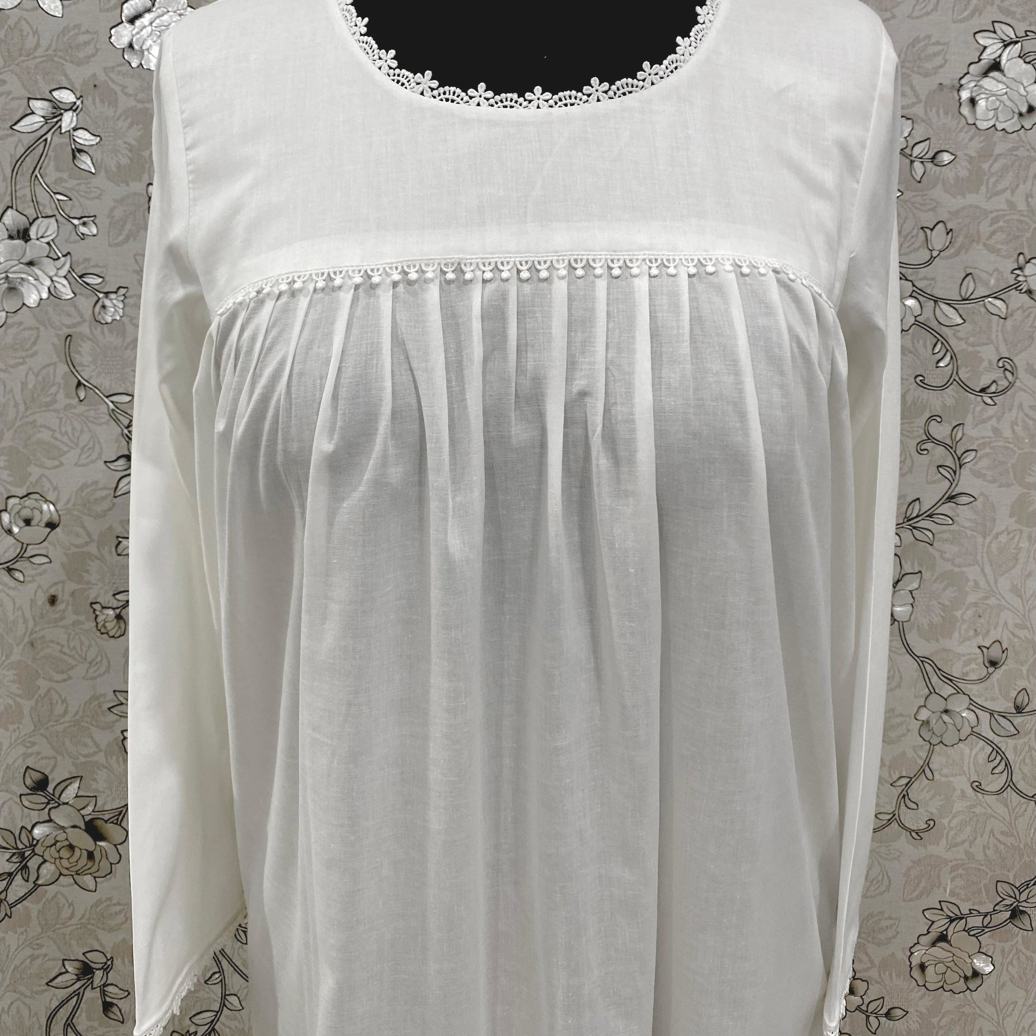 SoieRose Victorian Cotton Nightgown – SR-1189 – Long Sleeve Vintage Sleepwear with Lace Trim
