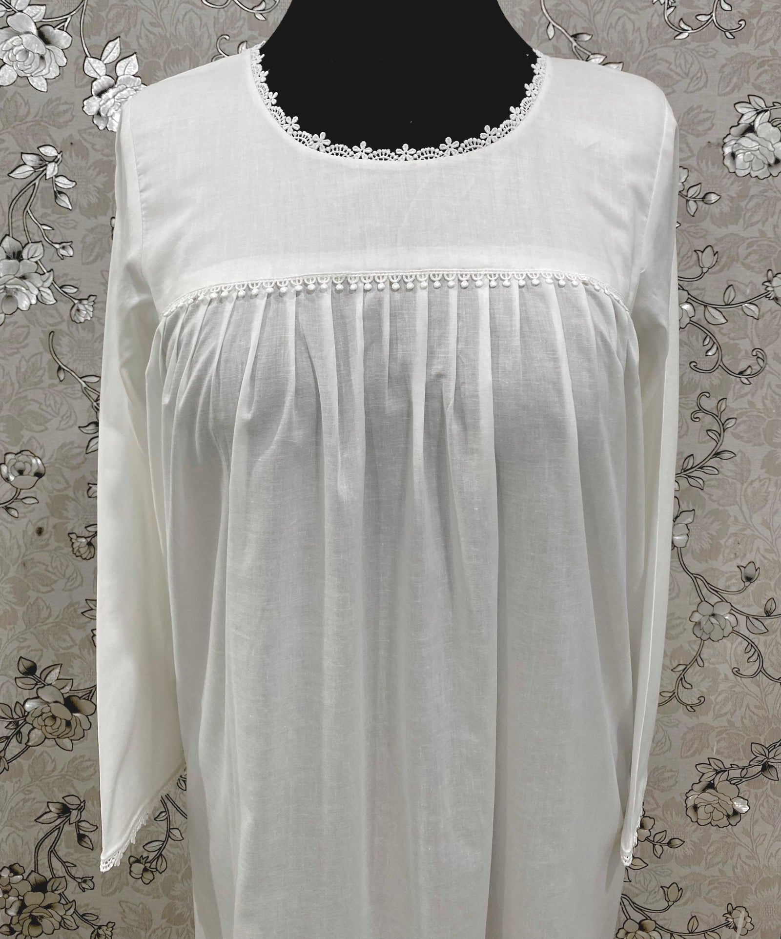 SoieRose Victorian Cotton Nightgown – SR-1189 – Long Sleeve Vintage Sleepwear with Lace Trim