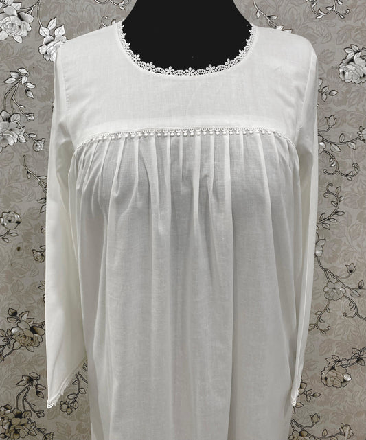 SoieRose Victorian Cotton Nightgown – SR-1189 – Long Sleeve Vintage Sleepwear with Lace Trim