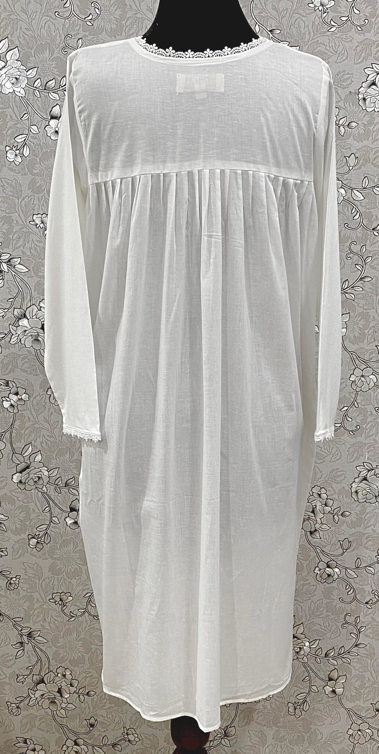 SoieRose Victorian Cotton Nightgown – SR-1189 – Long Sleeve Vintage Sleepwear with Lace Trim