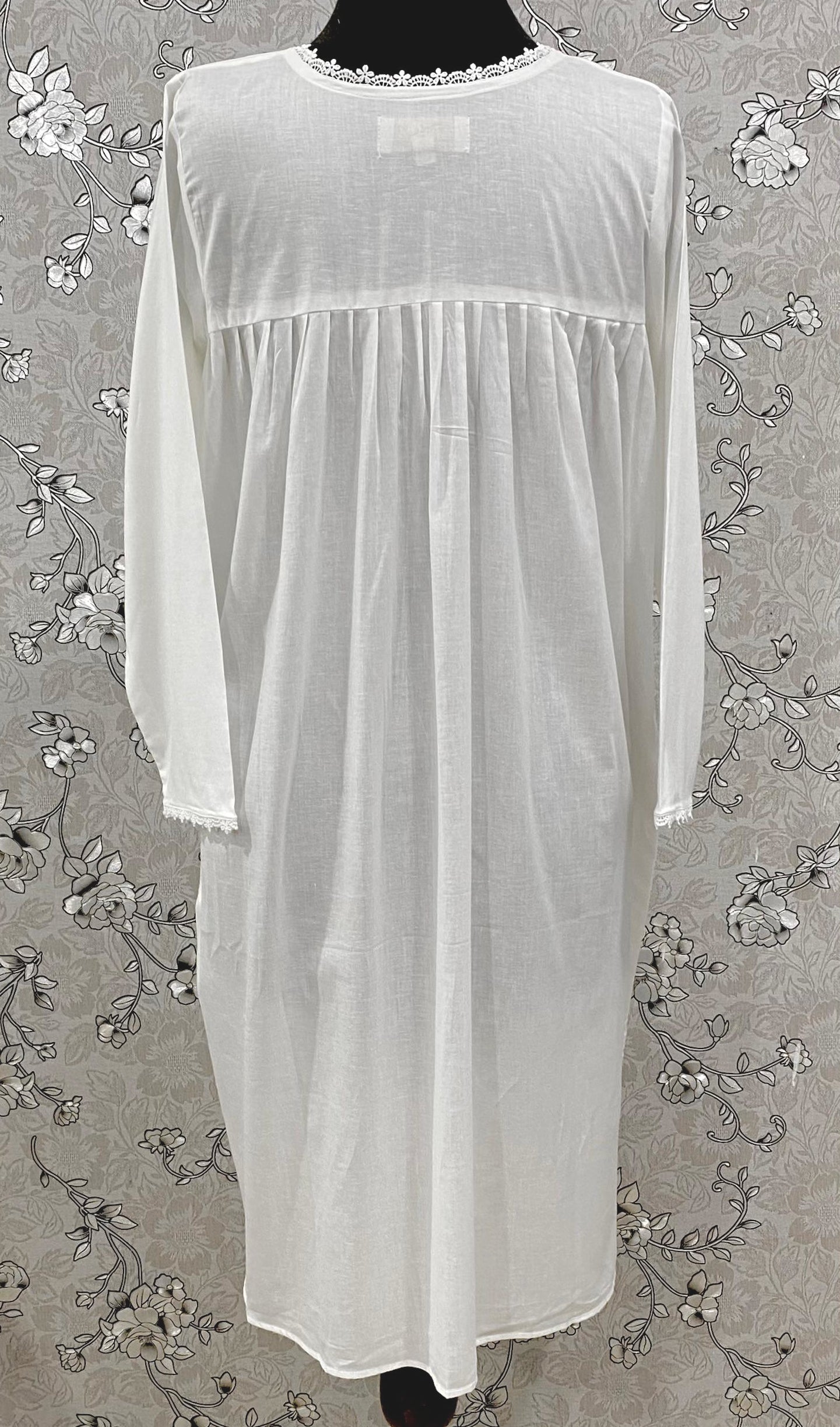 SoieRose Victorian Cotton Nightgown – SR-1189 – Long Sleeve Vintage Sleepwear with Lace Trim