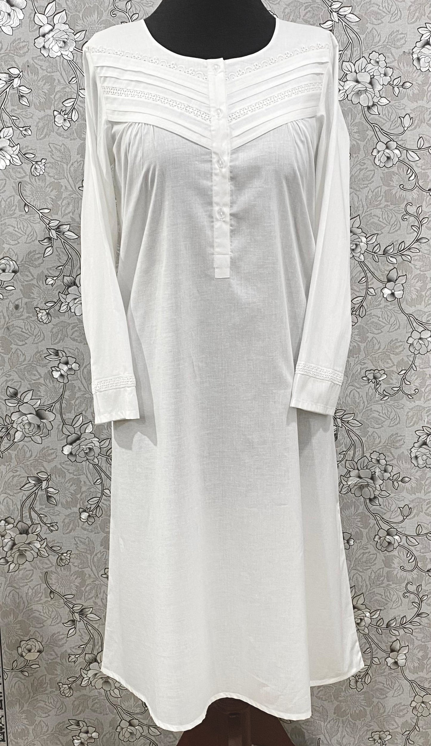 SoieRose Victorian Cotton Nightgown – SR-1191 – Long Sleeve Sleepwear with Pintuck and Lace Detailing