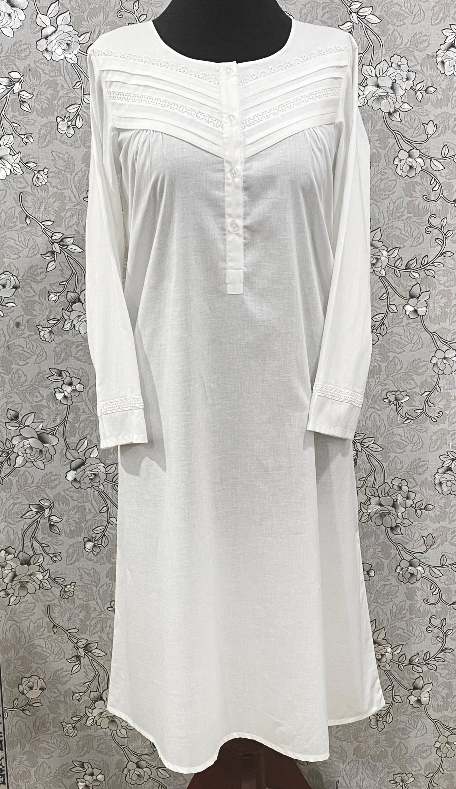 SoieRose Victorian Cotton Nightgown – SR-1191 – Long Sleeve Sleepwear with Pintuck and Lace Detailing