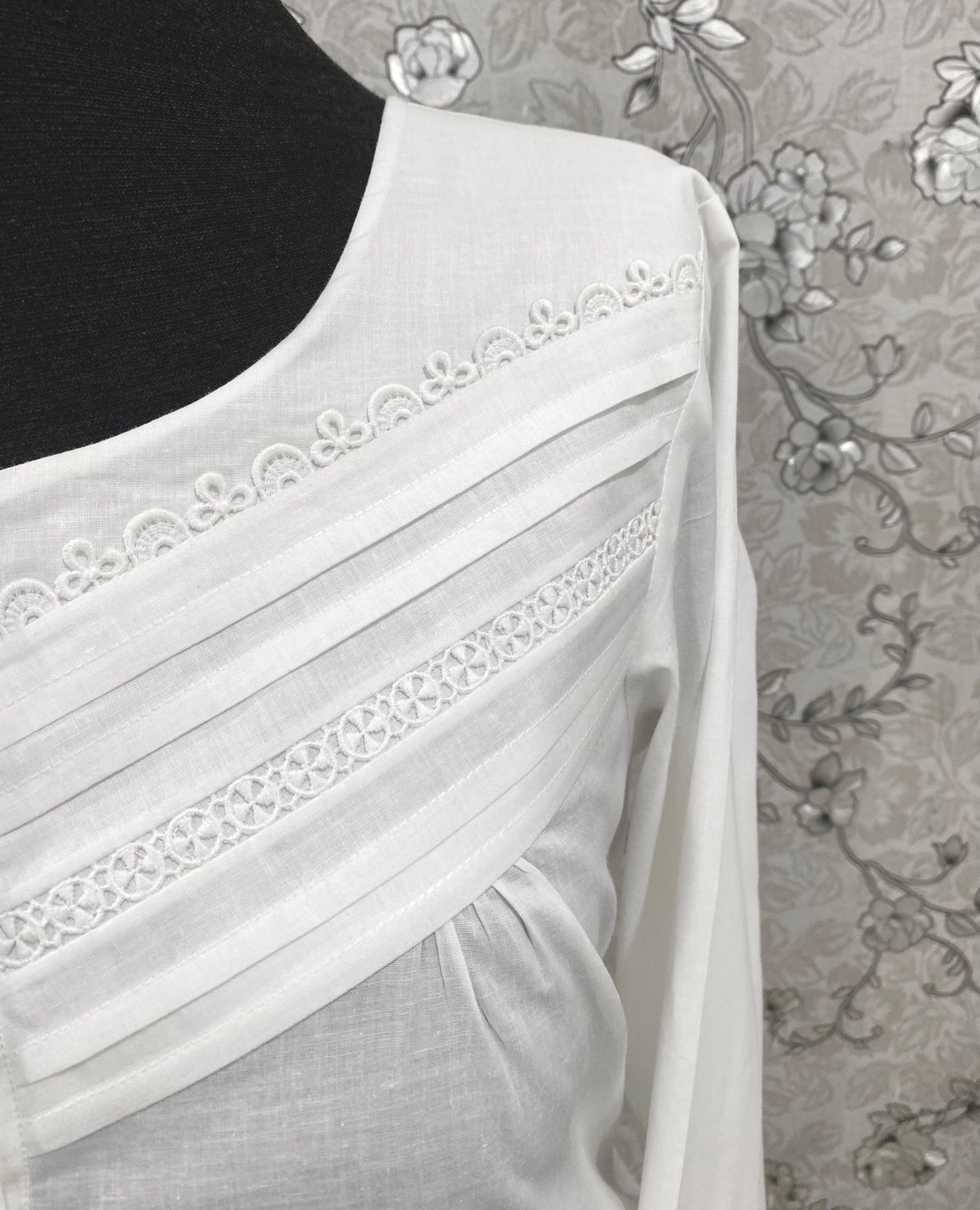 SoieRose Victorian Cotton Nightgown – SR-1191 – Long Sleeve Sleepwear with Pintuck and Lace Detailing