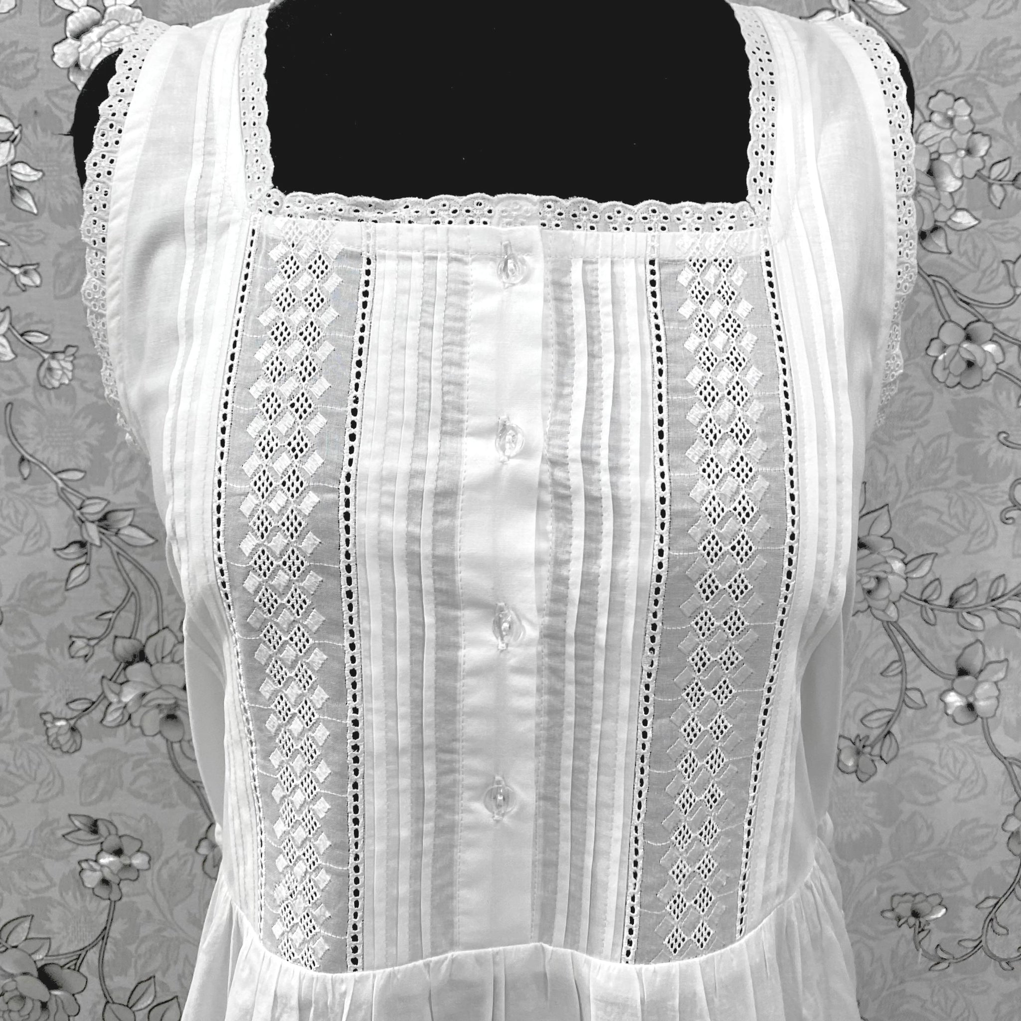 SoieRose Victorian Cotton Nightgown – Sleeveless Vintage-Style Sleepwear with Lace Trim & Pintuck - SR1225