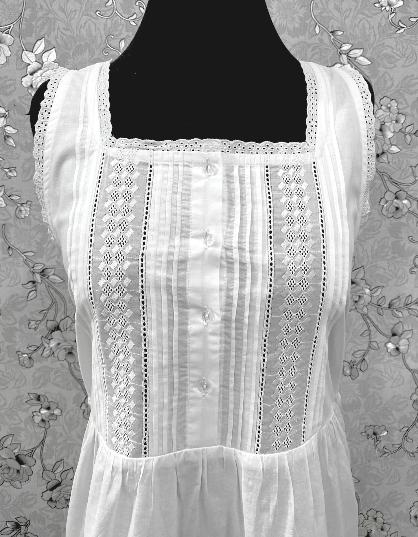 SoieRose Victorian Cotton Nightgown – Sleeveless Vintage-Style Sleepwear with Lace Trim & Pintuck - SR1225