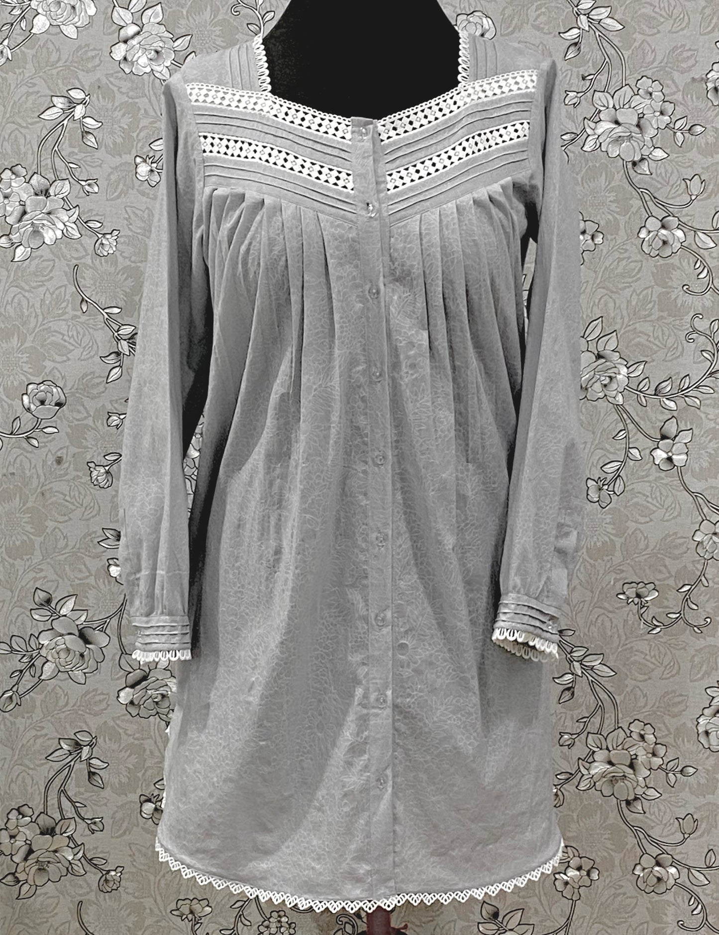 SoieRose Victorian Cotton Nightgown with Lace Yoke & Pintuck Detail – SR-1230