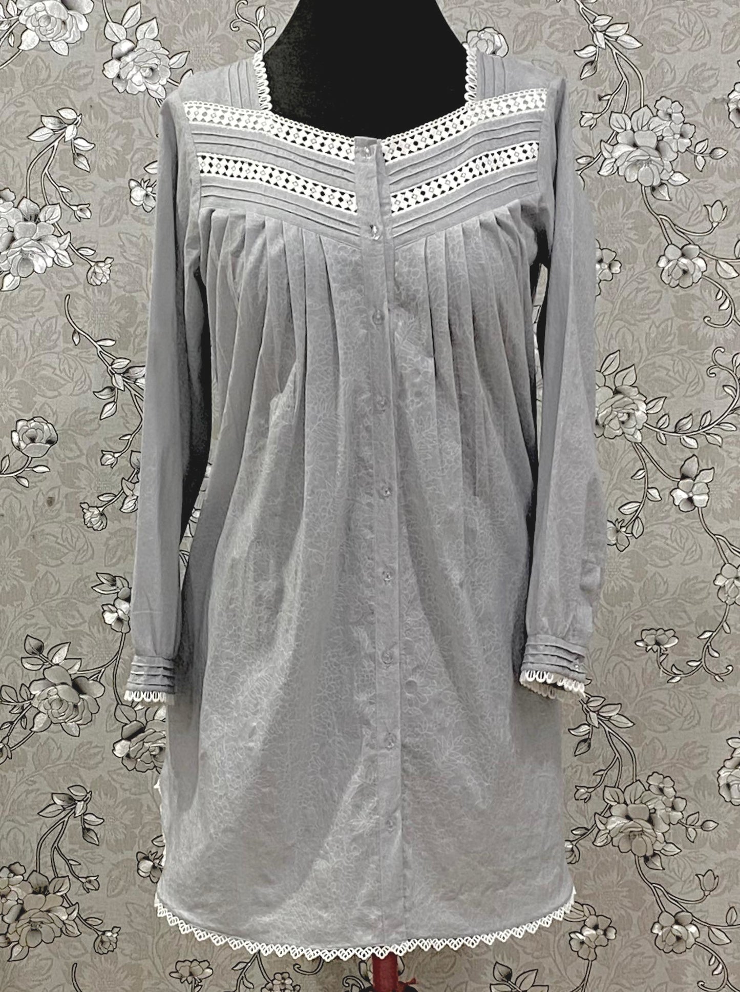 SoieRose Victorian Cotton Nightgown with Lace Yoke & Pintuck Detail – SR-1230