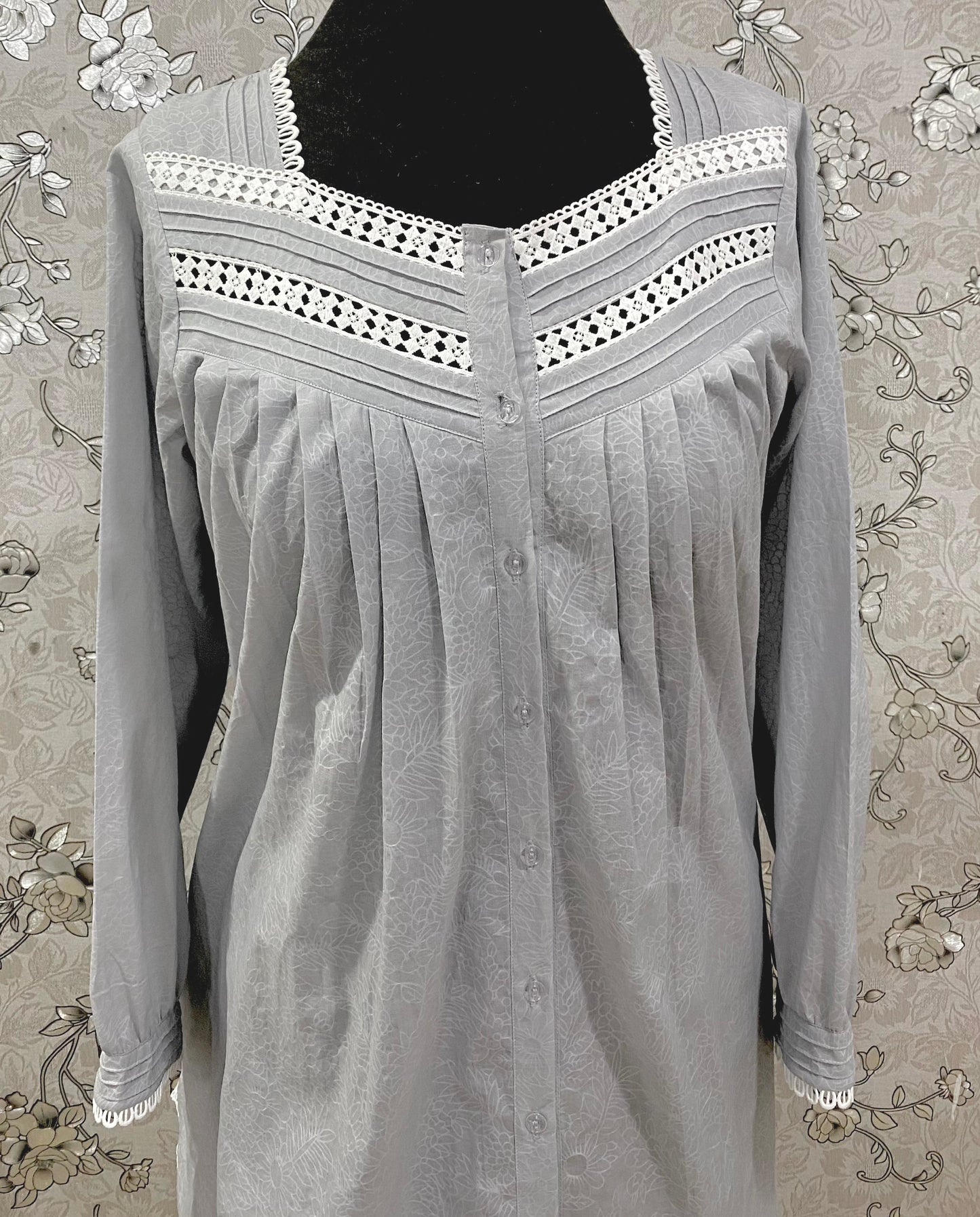 SoieRose Victorian Cotton Nightgown with Lace Yoke & Pintuck Detail – SR-1230