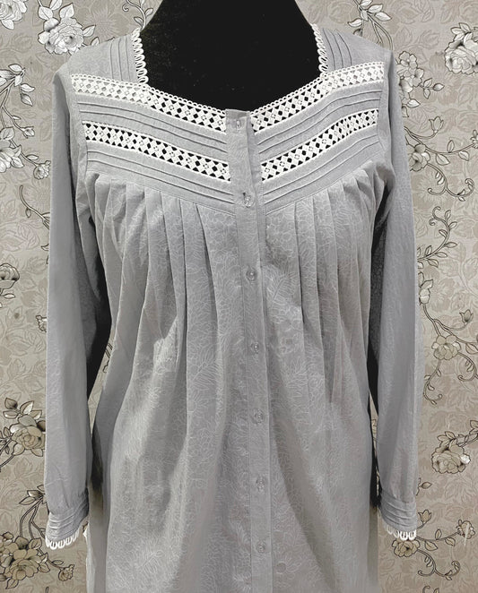 SoieRose Victorian Cotton Nightgown with Lace Yoke & Pintuck Detail – SR-1230