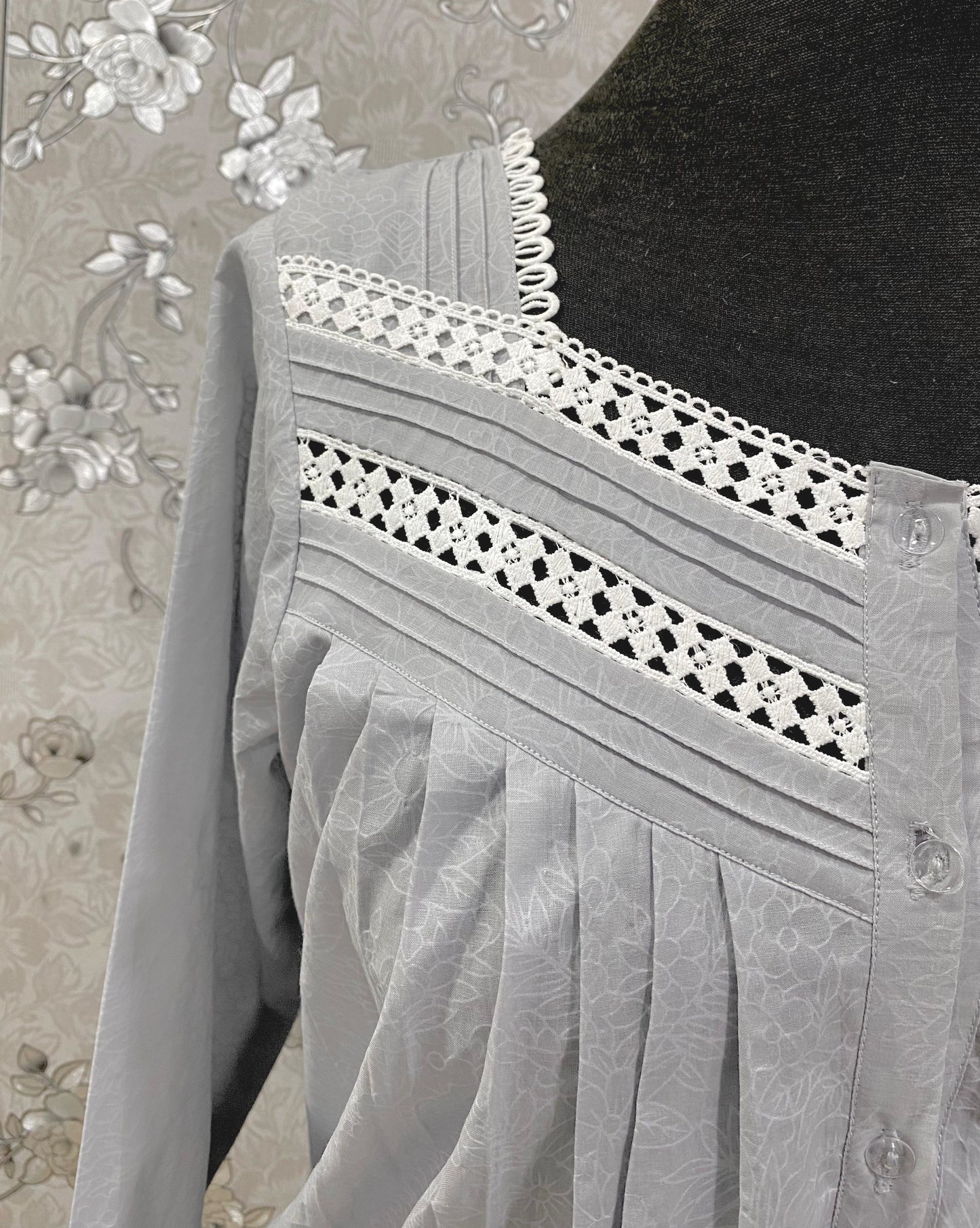 SoieRose Victorian Cotton Nightgown with Lace Yoke & Pintuck Detail – SR-1230