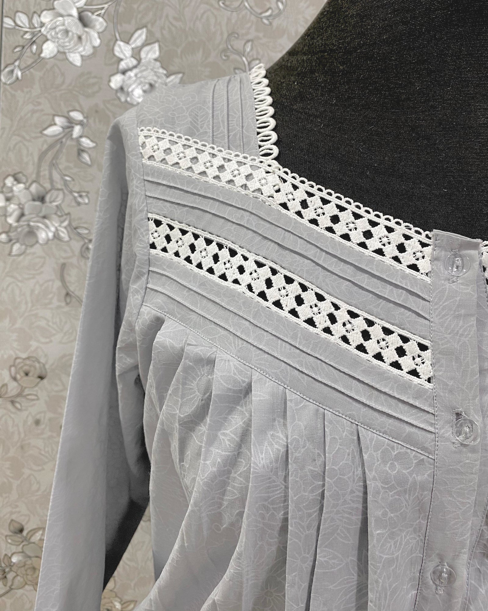 SoieRose Victorian Cotton Nightgown with Lace Yoke & Pintuck Detail – SR-1230