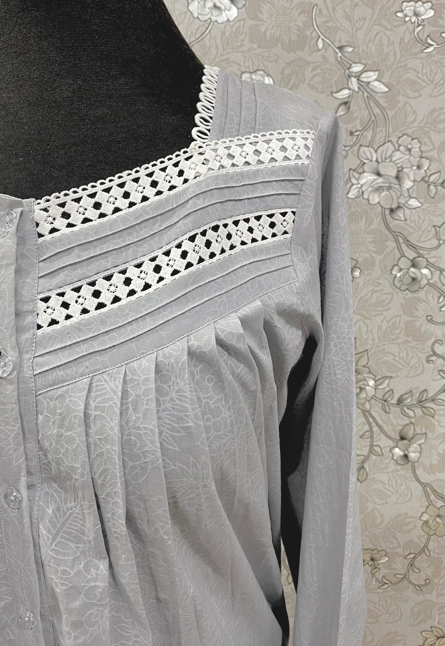 SoieRose Victorian Cotton Nightgown with Lace Yoke & Pintuck Detail – SR-1230