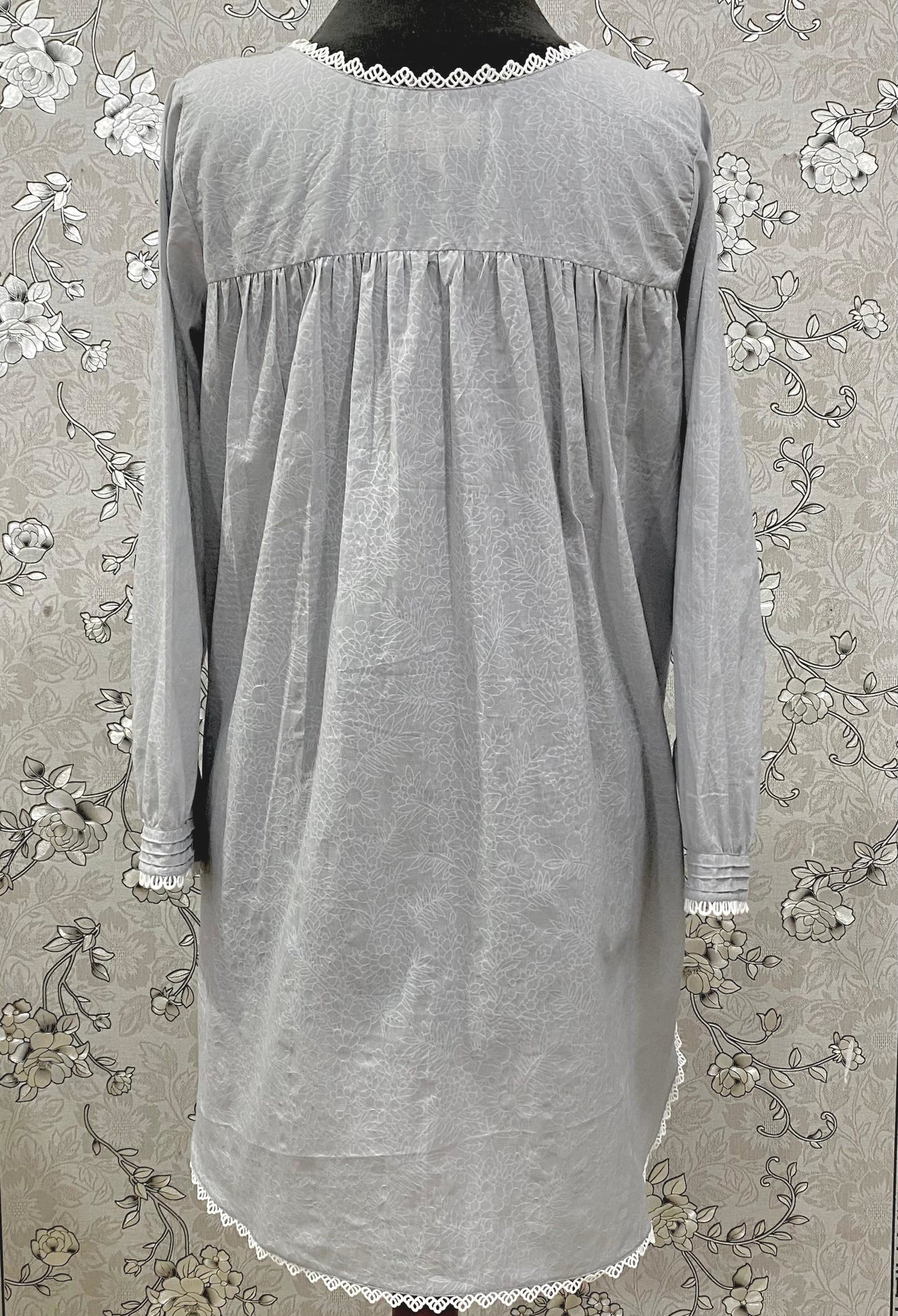 SoieRose Victorian Cotton Nightgown with Lace Yoke & Pintuck Detail – SR-1230