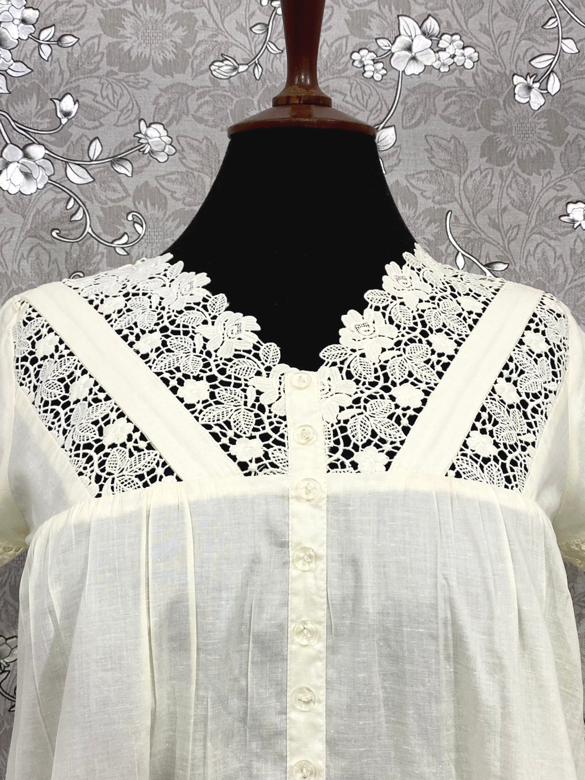 SoieRose Victorian Ivory Nightgown with Intricate Lace – 100% Cotton Sleepwear - SR-1039
