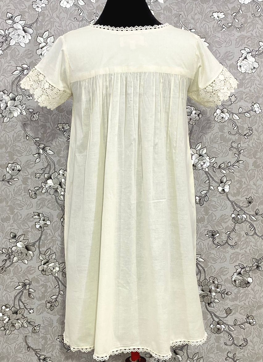 SoieRose Victorian Ivory Nightgown with Intricate Lace – 100% Cotton Sleepwear - SR-1039