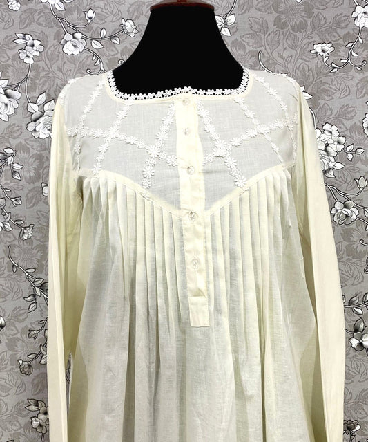 SoieRose Victorian Ivory Nightgown with Long Sleeves – 100% Cotton Sleepwear-SR-1037