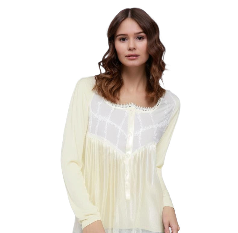 SoieRose Victorian Ivory Nightgown with Long Sleeves – 100% Cotton Sleepwear-SR-1037