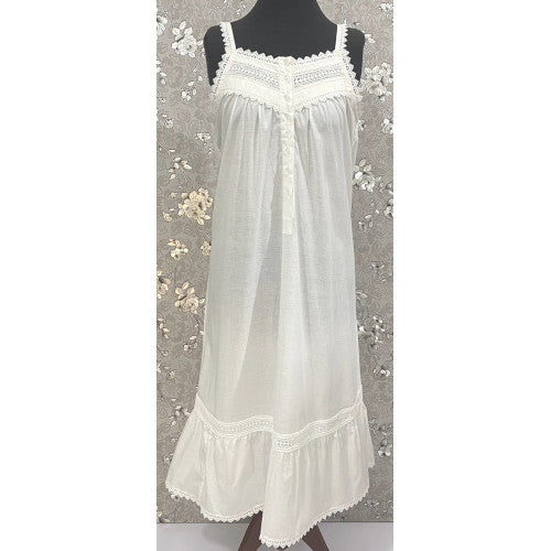 SoieRose Victorian Lace-Trimmed 100% Cotton Nightgown Sleeveless Elegance - SR-1155