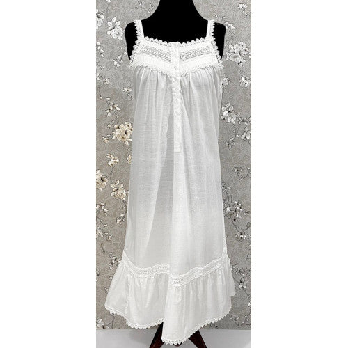 SoieRose Victorian Lace-Trimmed 100% Cotton Nightgown Sleeveless Elegance - SR-1155