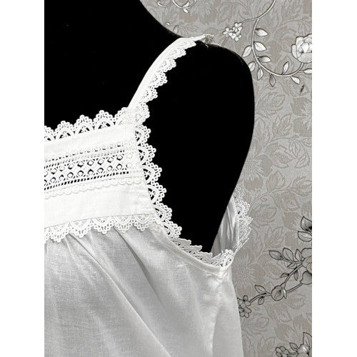 SoieRose Victorian Lace-Trimmed 100% Cotton Nightgown Sleeveless Elegance - SR-1155