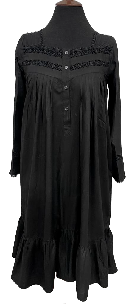 SoieRose Victorian Nightgown - Black, 100% Cotton with Beautiful Lace Accent - SR-1068