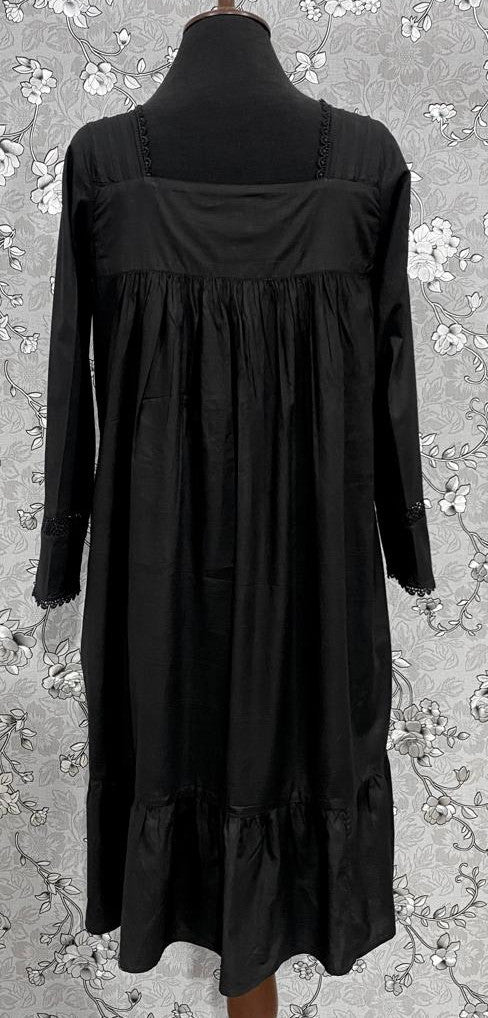 SoieRose Victorian Nightgown - Black, 100% Cotton with Beautiful Lace Accent - SR-1068